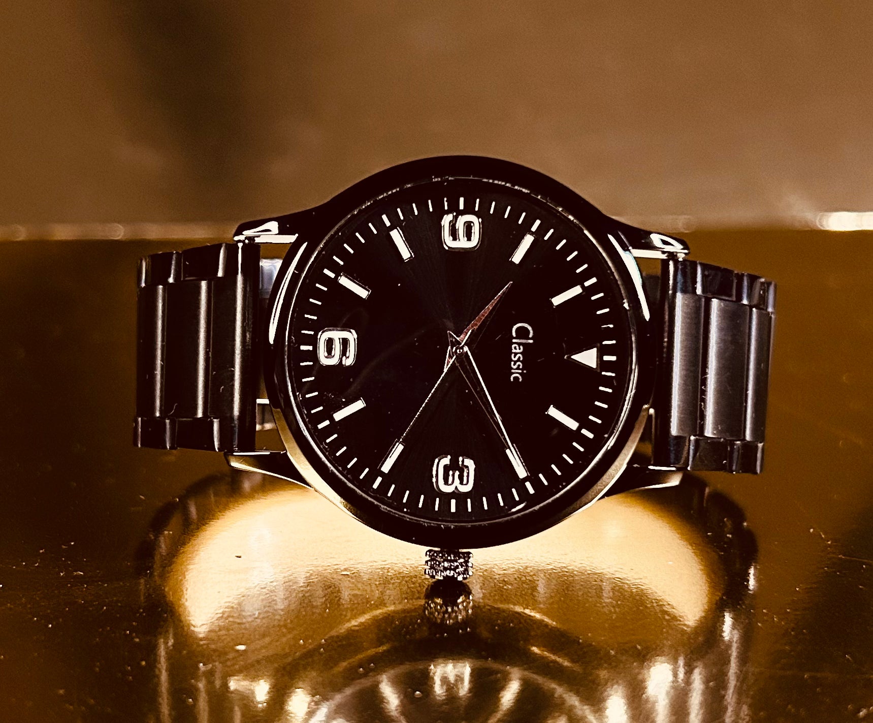 Classic Minimalist Full Black Quartz Analog Black Dial Black Metal Strap Watch for Men