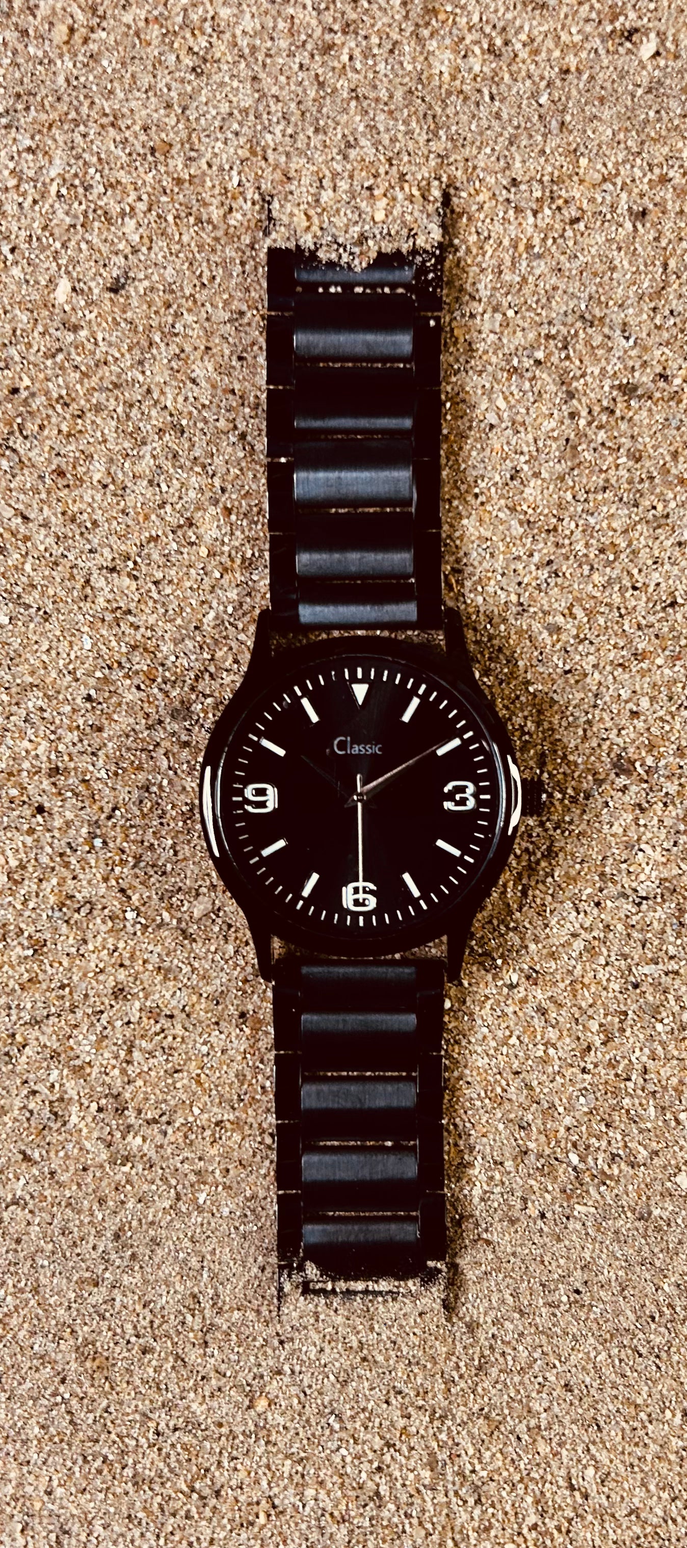 Classic Minimalist Full Black Quartz Analog Black Dial Black Metal Strap Watch for Men