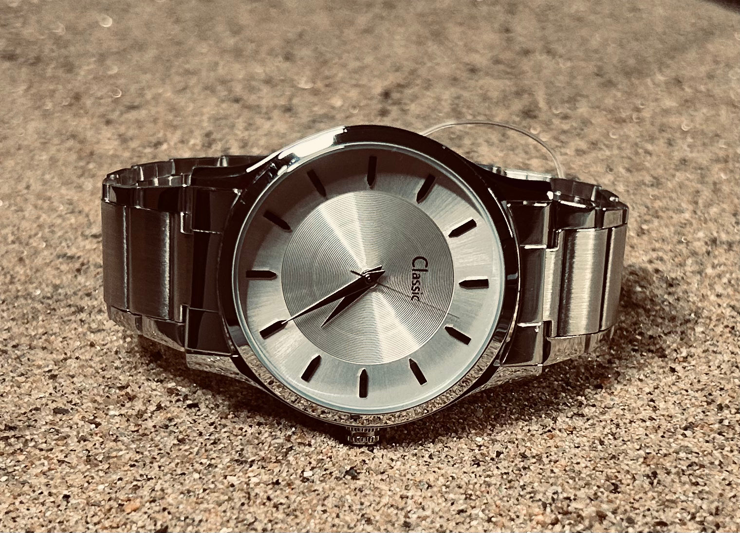 Classic Essentials Analog Round Silver Sunburst dial Wrist Watch with Stainless Steel Metal Strap